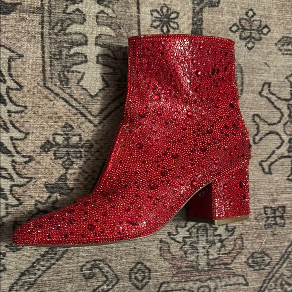 Betsey Johnson Red Glitter Ankle Booties - Picture 2 of 5